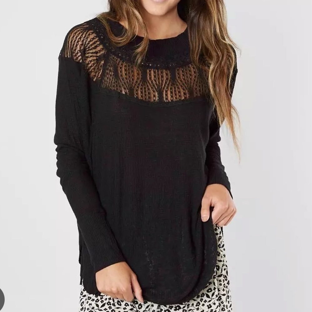Free People Spring Valley Thermal Top Black Size XS